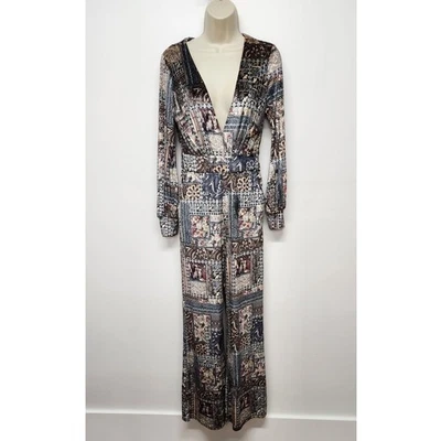 Essue Chic Velvet Boho Wide Leg Pants Long Sleeve Jumpsuit, Size Sm, Multi Color - Image 1 of 4