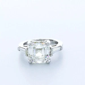 Vintage 3-Stone Engagement Ring Platinum 7.08 CT Asscher Lab-Grown Diamond I VS1 - Picture 1 of 5