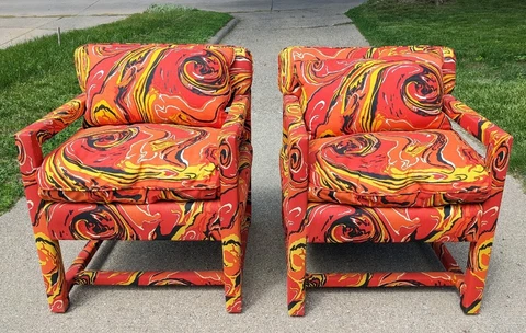 2 Milo Baughman Thayer Coggin Mid Century Modern Parsons Club Chairs Set Vintage Cover