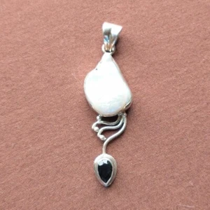 Handmade White, Black, and Silver Pendant for Necklace - Includes Drawstring Bag - Picture 1 of 11