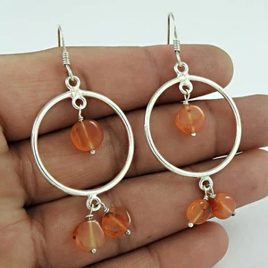 Natural Carnelian Gemstone Drop/Dangle Boho Earrings 925 Silver For Women D28 - Picture 1 of 4