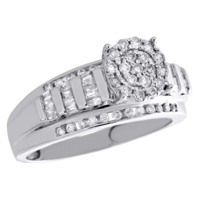 10K White Gold Round & Baguette Diamond Circle Cluster Engagement Ring 0.50 CT. - Image 1 of 4