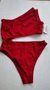 BEAGIMEG Womens One Shoulder Bathing Suit Cut Out One Piece Swimsuit Red - Picture 1 of 4