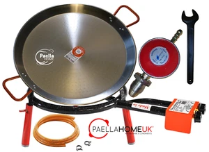 50cm Polished Paella Pan + 40cm 2 Ring Gas Burner + Propane Regulator + Legs Set - Picture 1 of 8