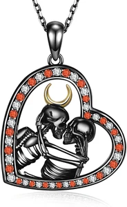 Skelett Halskette Sterling Silber Paare Liebhaber Anhänger Gothic Geschenke Damen Herren - Bild 1 von 6