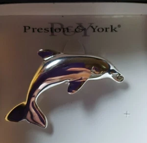 Preston and York Dolphin Pin Brooch Costume Jewelry NIB Silvertone w Rhinestone - Picture 1 of 2