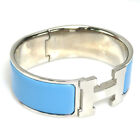 Auth HERMES Clic Clac H Bangle Bracelet Silver/Light Blue Metal/Enamel - e58574i