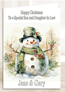 Personalised Christmas Card Snowman Son Daughter Mum Sister Friend Granddaughter - Picture 1 of 2