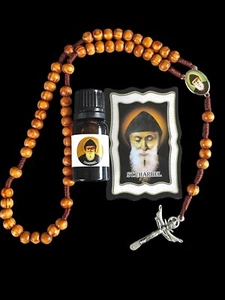 St. Charbel ROSENKRANZ HEILIGER GEIST Charbel heiliges ÖL Olivenholz Medaillen - Bild 1 von 3