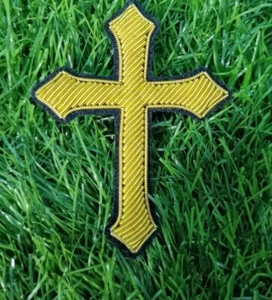 Handmade embroidered golden bullion wire Cross patch/badge pack of 3 - Picture 1 of 4