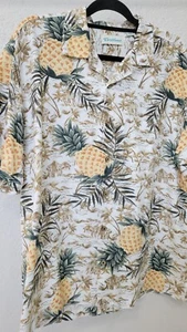 CARIBBEAN MENS LARGE Pineapple FLORAL BEACH SILK BLEND HAWAIIAN TROPICAL SHIRT - Picture 1 of 5