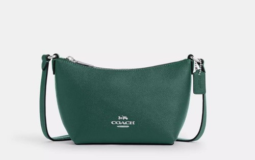 BORSA A TRACOLLA COACH CROSSGRAIN PELLE ZIP TOP CW336 NUOVA CON ETICHETTE BORSA A MANO SMERALDO