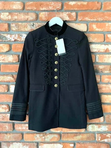 A370 ZARA BLAZER BLACK MILITARY VELVET TOGGLES COAT JACKET SMALL - S - Picture 1 of 19