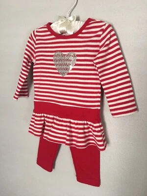 Miniwear Infant Girl Red And White Striped Shirt And Legging Set Size: 12 Months Foto 1 de 4