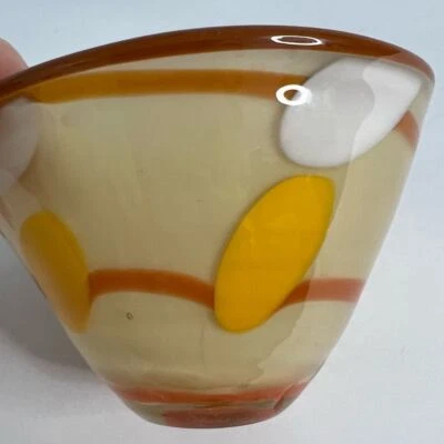Art Glass Bowl Dish Hand Made HONEY Tri Color Swirl Design Display, or Trinkets - Image 1 of 4