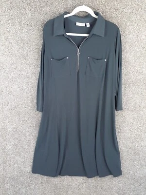 Susan Graver Liquid Knit 3/4 Sleeve Shirt Dress Womens 2X Plus Gray Pockets Chic - Image 1 of 4