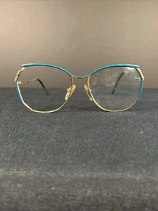 Vintage Women’s Marchon Eyeglasses Teal Marble & Gold Large Lens - Picture 1 of 13