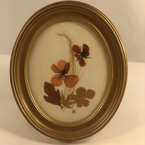 Vintage ovaler kleiner Bilderrahmen mit Trockenblumen Handarbeit in Ozarks, USA - Bild 1 von 6