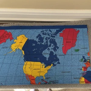 Fabric Traditions Panel World Geography MAP Colorful Crafting Unused 36” X 56” - Picture 1 of 7