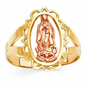 Anello in oro puro 14 kt bicolore Nuestra Senora de Guadalupe Oro Solido Virgen Anillo - Foto 1 di 3