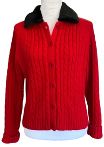 VTG EP Pro Women's Sz L Red Long Sleeve Button Up Golf Sweater Faux Fur Collar - Picture 1 of 16