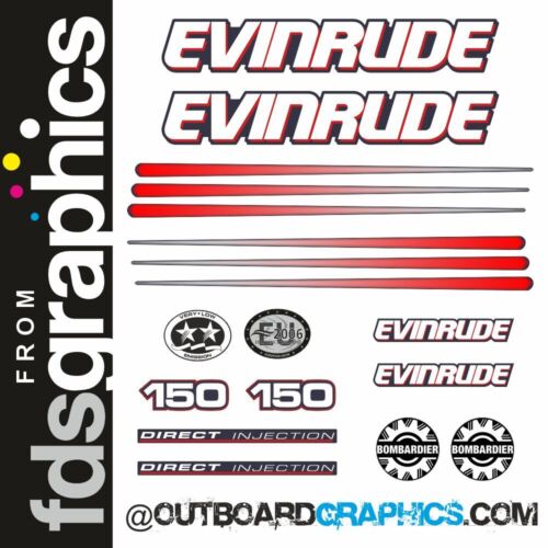 Evinrude 150 DI outboard engine decals/sticker kit (blue cowl)