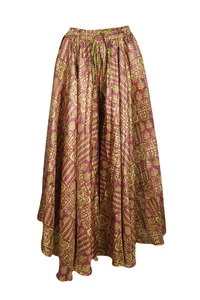 Boho Gypsy Hippy Maroon Divided Maxi Skirt Full Flared Floral Uneven Skirts ML