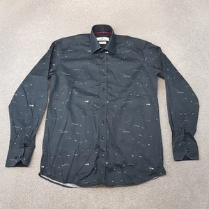 Claudio Lugli Mens Shirt Large Black Car Print Long Sleeve 41-42 Pure Cotton - Picture 1 of 10