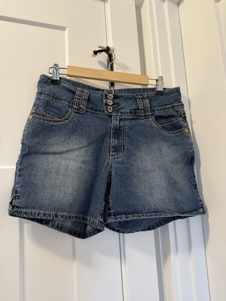 Pantalones cortos vaqueros Angels para mujer azules, talla 10/30, abertura lateral elástica para la pierna Foto 1 de 4