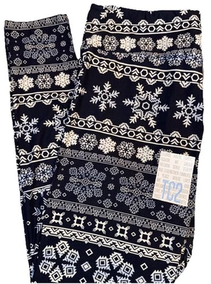 NEW LuLaRoe Tall & Curvy 2 (18+) Navy Blue White Snowflakes Christmas Leggings - Image 1 of 4