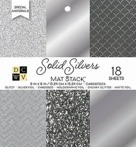 DCWV Single-Sided Cardstock Stack 6"X6" 18/Pkg-Solid Silvers Glitter &  - 3 Pack - Picture 1 of 1