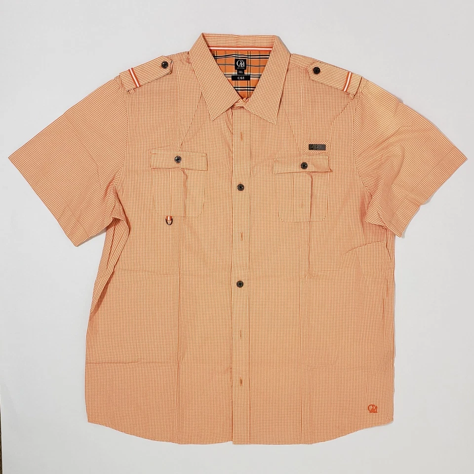 Cavi Orange Striped Short Sleeve Button-Up Shirt Mens XXXL 3XL - Image 1 of 4