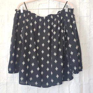 ANN TAYLOR FACTORY Off-Shoulder Top Ballonärmel schwarz beige Large - Bild 1 von 7