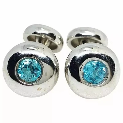 Gemelos de lujo para hombre de topacio creado en laboratorio de corte redondo de 1 quilate acabado en oro blanco de 14 quilates Foto 1 de 4