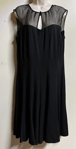 Leslie Fay Women's Black A-Line Slip Dress Size 16 Cap Mesh Sleeveless Lined - Picture 1 of 10