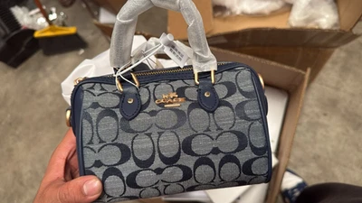 COACH Rowan Small Satchel Bag Signature Denim Canvas CY699 2-Way Blue Brown - Image 1 of 4