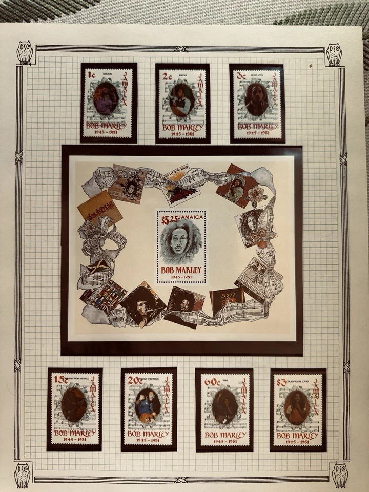 Bob Marley Set Of 7 Stamps Plus Souvenir Sheet From Jamaica. MNH, 1981.  - Image 1 of 1