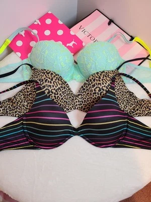 Sujetadores push-up 3pk Y2K vintage VS ROSA talla 36C arco iris multi Foto 1 de 4