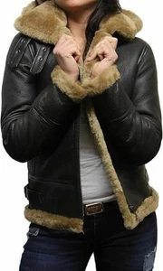 Giacca donna pelle nera vera pelle di pecora B3 raf aviatore pelliccia sintetica shearling - Foto 1 di 13
