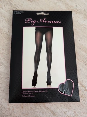 New Leg Avenue LA-0992 Black Opaque Tights Pantyhose With Cotton Crotch One Size - Image 1 of 3