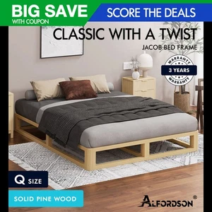 ALFORDSON Bed Frame Wooden Timber Queen Size Mattress Base Platform Oak JACOB - Picture 1 of 11
