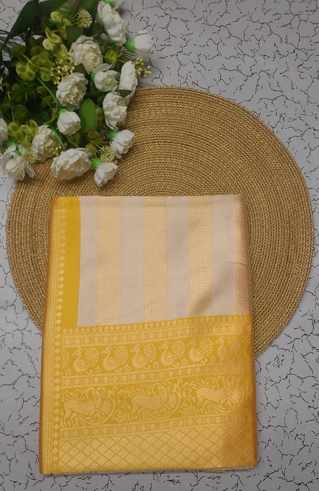 Sari de seda Kanjivaram suave puro Banarasi para mujer con pieza de blusa para boda Foto 1 de 4