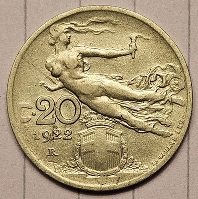 1922 年 R 版意大利 20 Centesimi - 二十美分 - 意大利硬币 — 第 1/2 张图片