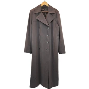 Gallery Vintage Full Length Trench Coat Belted Womens Size 14 Slate Gray Collar - Picture 1 of 13