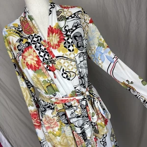 Natori Satin Womens MEDIUM Floral 36" Robe +Belt Paisley Tropical Asian Lingerie - Picture 1 of 19