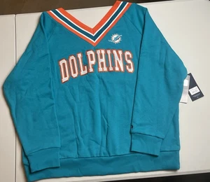 Tommy Hilfiger Women's Miami Dolphins Heidi V-Neck Pullover Sweatshirt Aqua 2XL - Picture 1 of 10