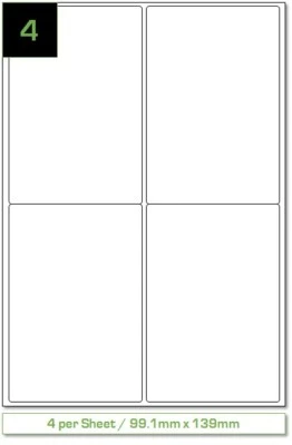 GO2PRODUCTS LIMITED 4 A4 White Self Adhesive Labels Per Sheet. Laser & Inkjet Compatible