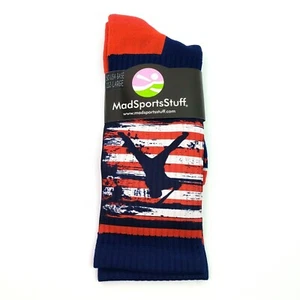 MadSportsStuff USA Baseball Player Mens Size L Blue Red Crew Socks - Picture 1 of 6