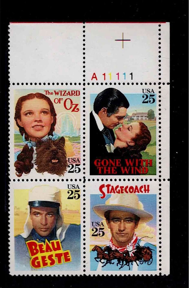 US Scott #2445-48, Plate Block #A11111 1990 Hollywood Classics 25c VF MNH - Image 1 of 1
