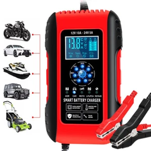 Upgraded 10A Battery Charger – 12V/24V Smart Trickle Charger for AGM Motorcycle - Picture 1 of 12